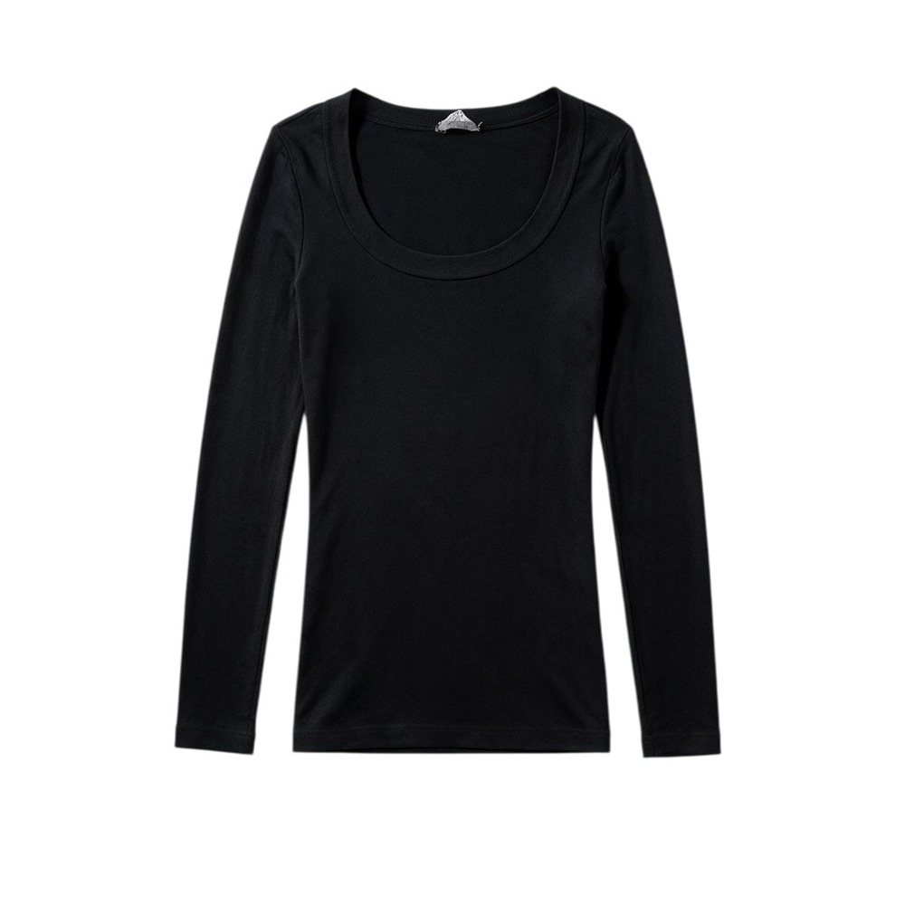 Unbranded Ribbed Top Womens XS Black Excellent Scoop Neck Long Sleeve Slim Fit